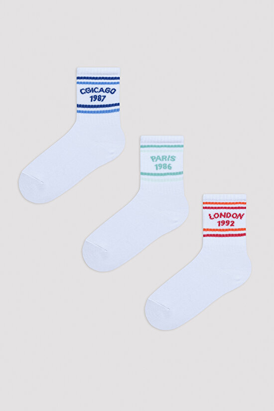 Erkek Çocuk Citys Beyaz 3lü Soket Çorap - 1