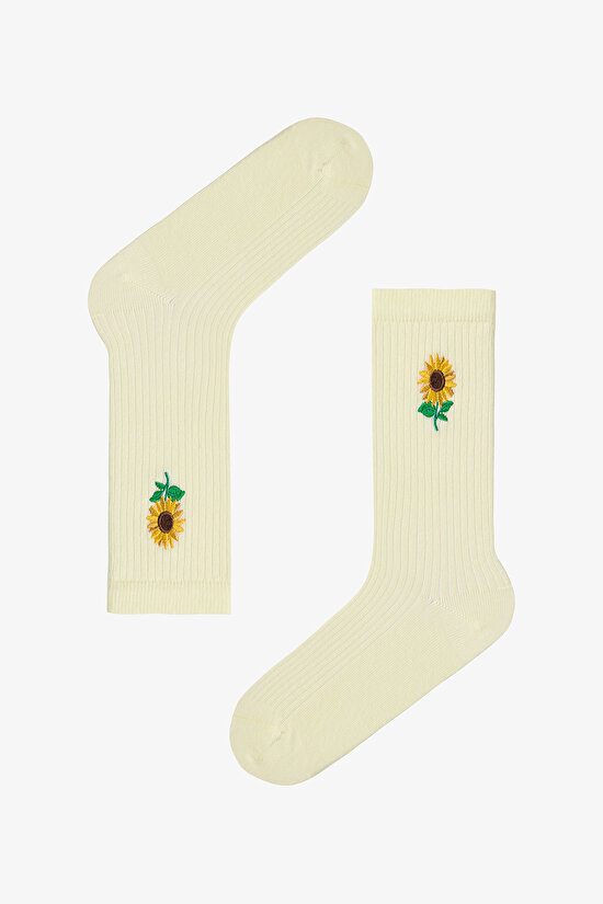 Sarı - Multi Yellow Daisy 2'li Soket Çorap - 2