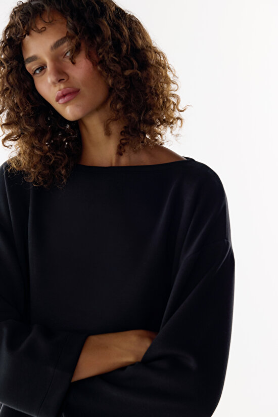Black Silky Touch Long Sleeve Long Sleeve Blouse - 2