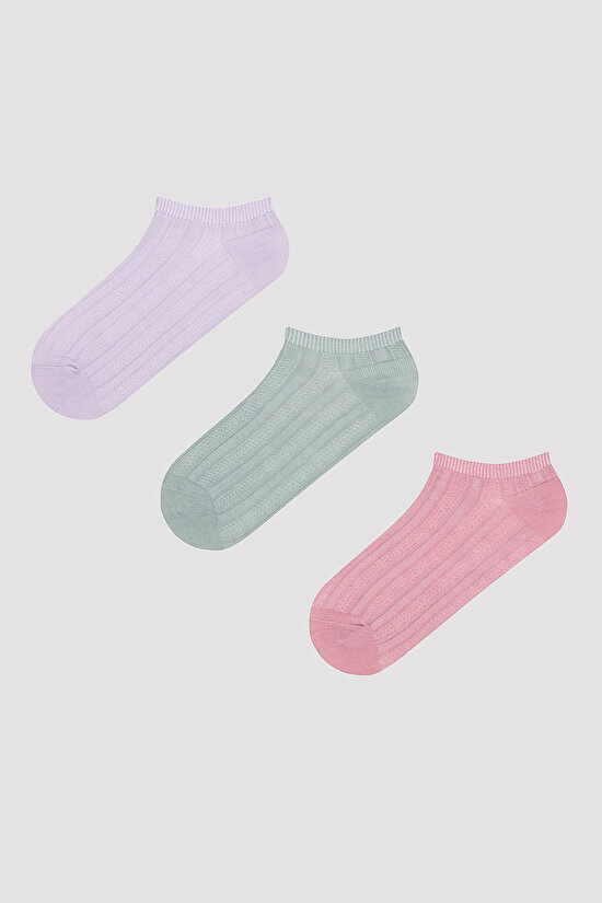 Soft Colored Jacquard 3lü Patik Çorap - 1