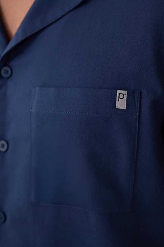 İndigo Melanj Erkek Düğmeli Gömlek Pantolon Pijama Takımı - 5