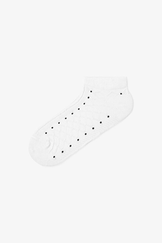 5 Çift Pamuklu Kendinden Desenli Puantiyeli Patik Çorap - 3