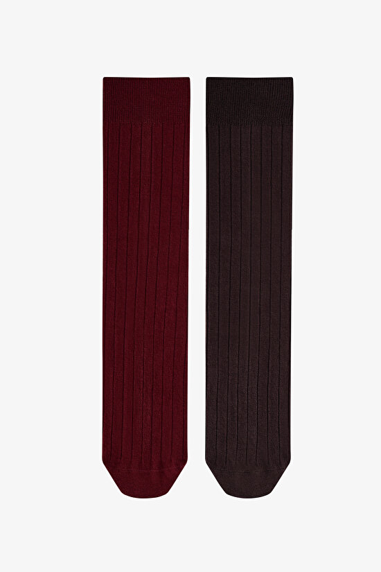 Brown Burgundy Cool Ribbed Jacquard 2 Pack Ankle Socks - 1