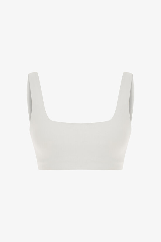 Beyaz Cream Hafif Destek Kare Yaka Çıkarılabilir Pedli Spor Sütyeni - 8