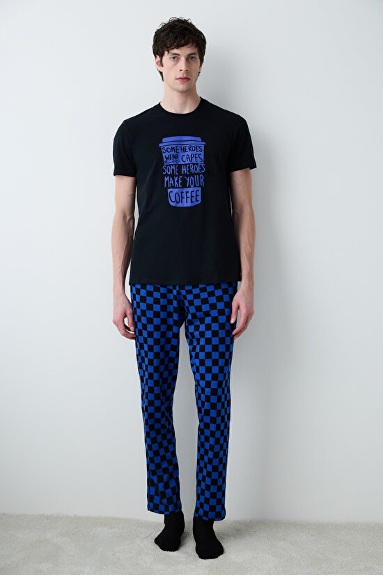 Erkek Make Coffee Çok Renkli Pantolonlu Cepli Pijama Takımı - 4