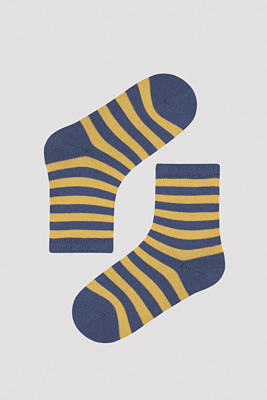 Erkek Çocuk Koyu Şerit Detaylı 4 lü Soket Çorap - 2