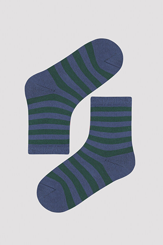 Erkek Çocuk Koyu Şerit Detaylı 4 lü Soket Çorap - 3