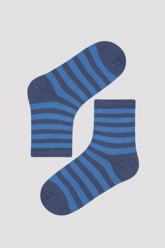 Erkek Çocuk Koyu Şerit Detaylı 4 lü Soket Çorap - 4