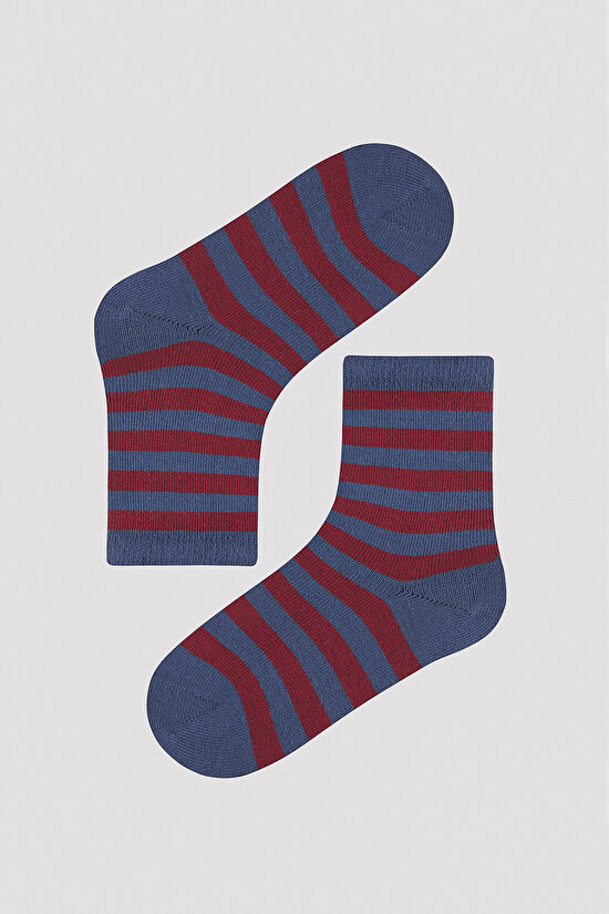 Erkek Çocuk Koyu Şerit Detaylı 4 lü Soket Çorap - 5