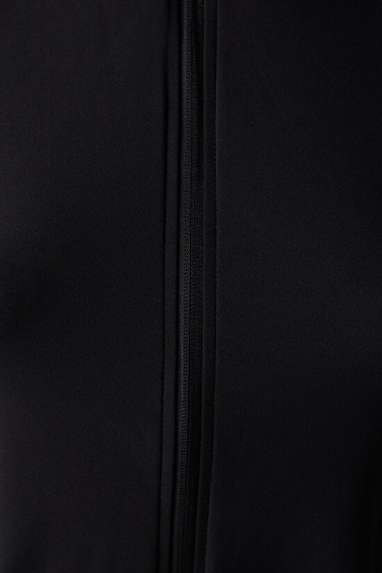 Siyah Uzun Kol Fermuarlı Slim Fit Spor Ceket - 4