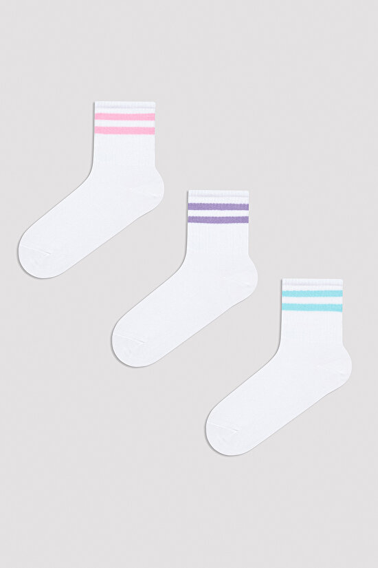 Pastel Color Tennis Beyaz 3lü Soket Çorap - 1
