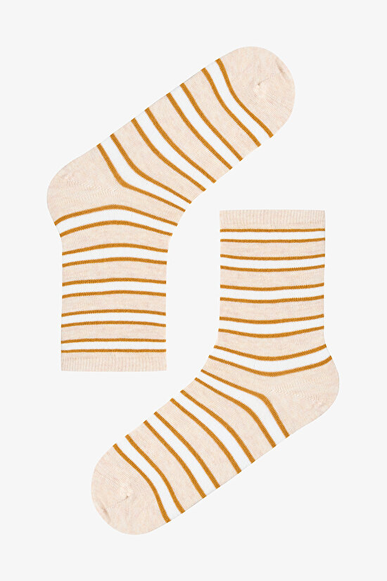 5 Çift Pamuklu Karışık Çizgi Desenli Soket Çorap - 2