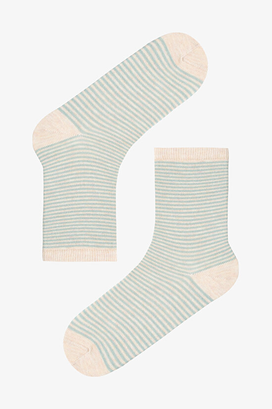 5 Çift Pamuklu Karışık Çizgi Desenli Soket Çorap - 5