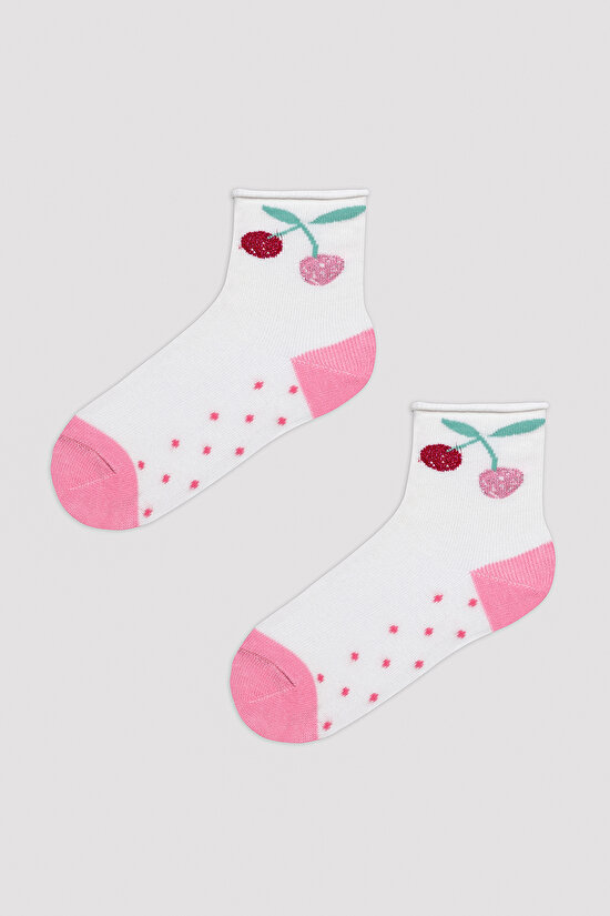 Kız Çocuk Strawberry Bej 3lü Soket Çorap - 3