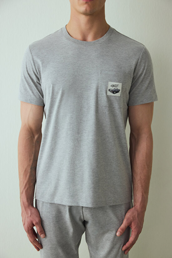 Gri Melanj Erkek Kısa Kollu Pijama Takımı - 3