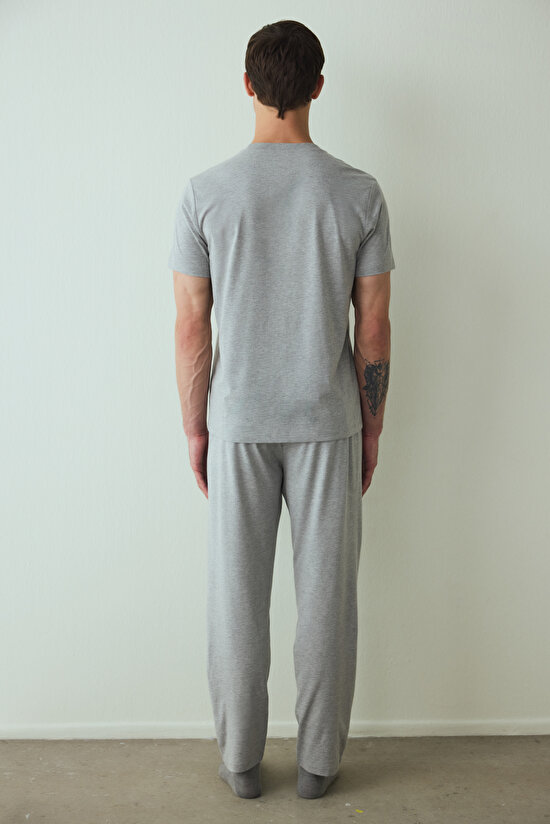 Gri Melanj Erkek Kısa Kollu Pijama Takımı - 6