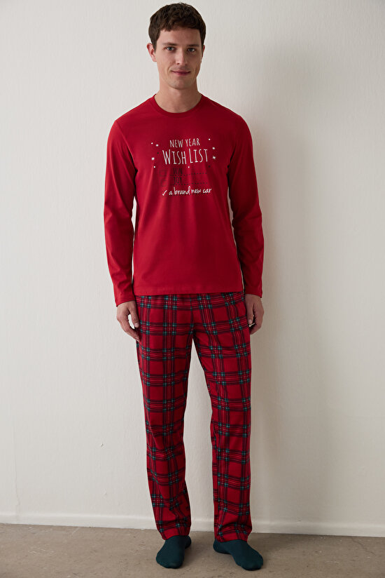 Red Man Checkered Crew Neck Oversize Pajama Set - 1