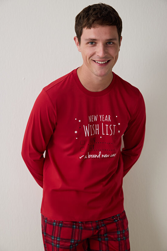 Red Man Checkered Crew Neck Oversize Pajama Set - 3