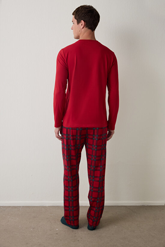 Red Man Checkered Crew Neck Oversize Pajama Set - 6