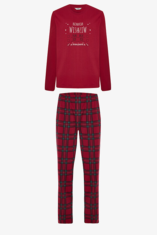 Red Man Checkered Crew Neck Oversize Pajama Set - 8