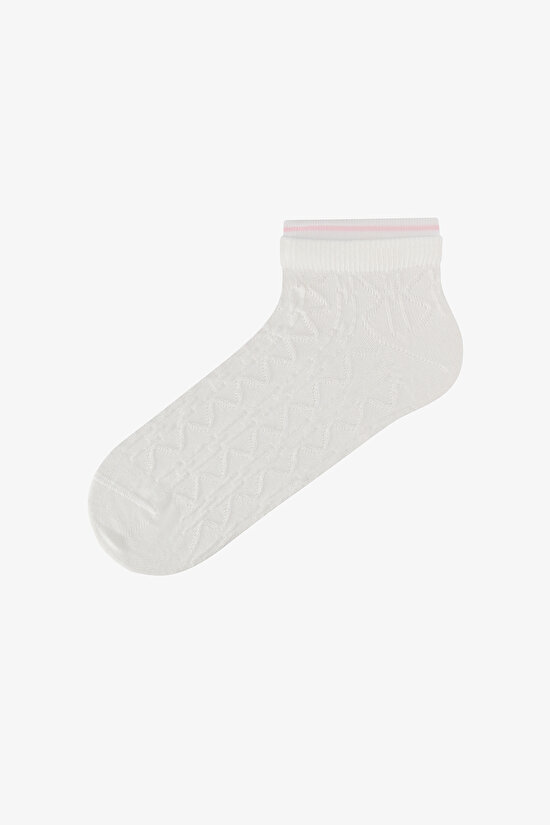 3 Çift Burun Dikişsiz Pamuklu Kendinden Desenli Bilek Detaylı Patik Çorap - 3