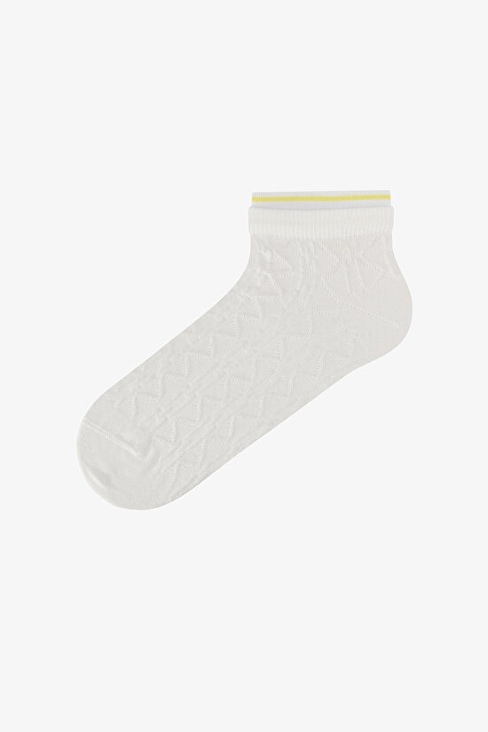 3 Çift Burun Dikişsiz Pamuklu Kendinden Desenli Bilek Detaylı Patik Çorap - 4