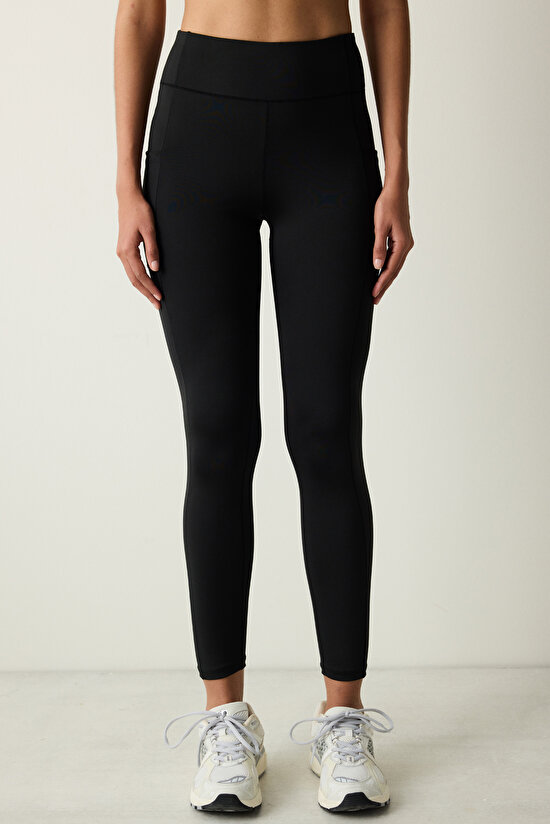 Siyah Yüksek Bel Bilek Boy Zero Feel Cepli Tayt - 3