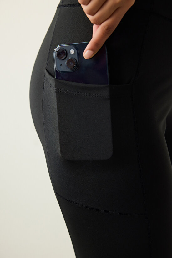 Siyah Yüksek Bel Bilek Boy Zero Feel Cepli Tayt - 4