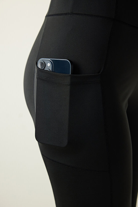 Siyah Yüksek Bel Bilek Boy Zero Feel Cepli Tayt - 5