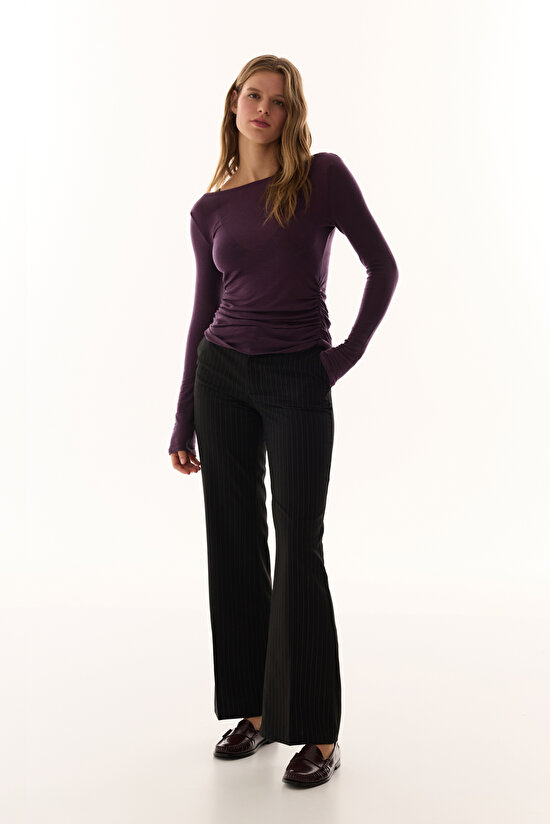 Dark Purple Boat Neck Cashmere Top - 4