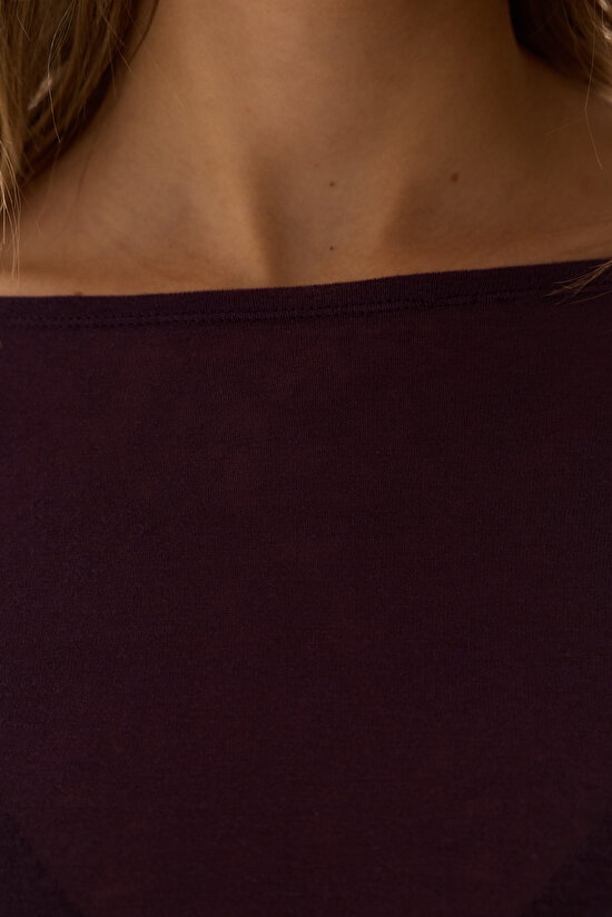 Dark Purple Boat Neck Cashmere Top - 5