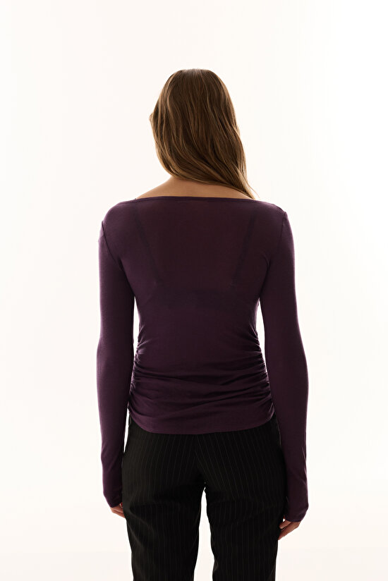 Dark Purple Boat Neck Cashmere Top - 7