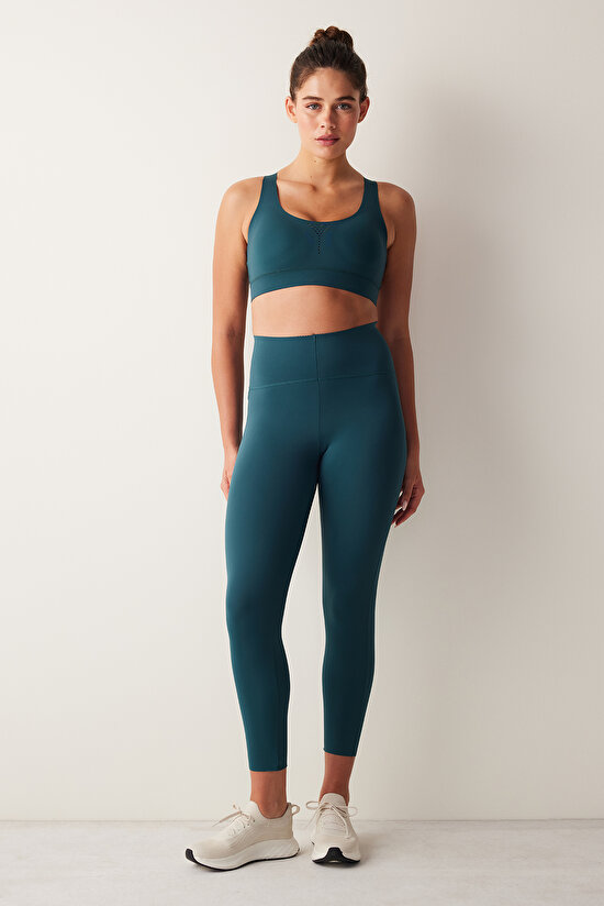 Koyu Yeşil Yüksek Bel Toparlayıcı Crop Boy Form Tayt - 3