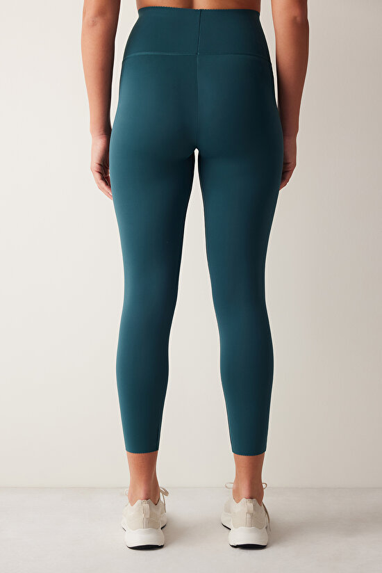 Koyu Yeşil Yüksek Bel Toparlayıcı Crop Boy Form Tayt - 7