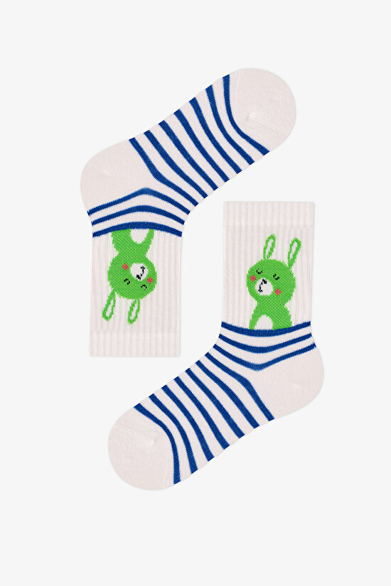 Erkek Çocuk Mavi Astro Bunny Yıldız Desenli Pamuklu 3 Çift Soket Çorap - 2
