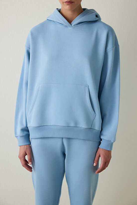 Blue Oversize Hooded Active Sweatshirt - 4