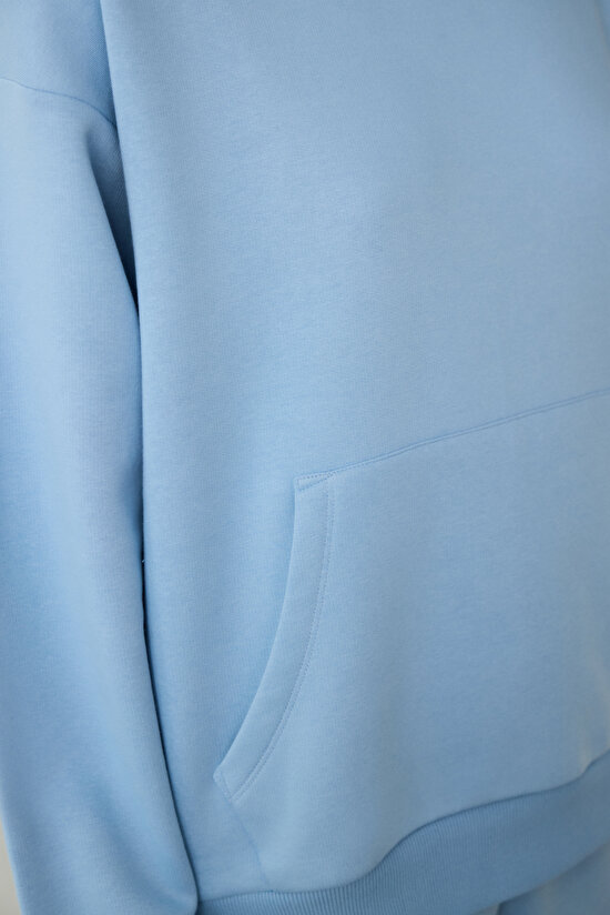 Blue Oversize Hooded Active Sweatshirt - 6