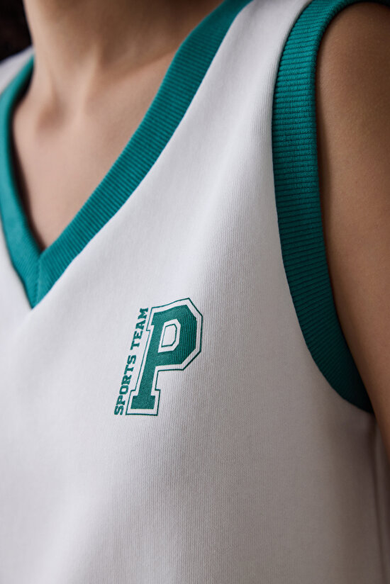 Krıık Beyaz Slogan Baskılı Retro Yelek - 7