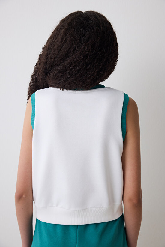 Krıık Beyaz Slogan Baskılı Retro Yelek - 9