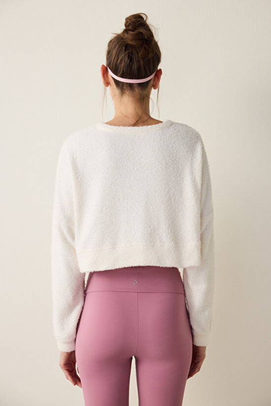 White Crew Neck Oversize Crop Sweatshirt - 7