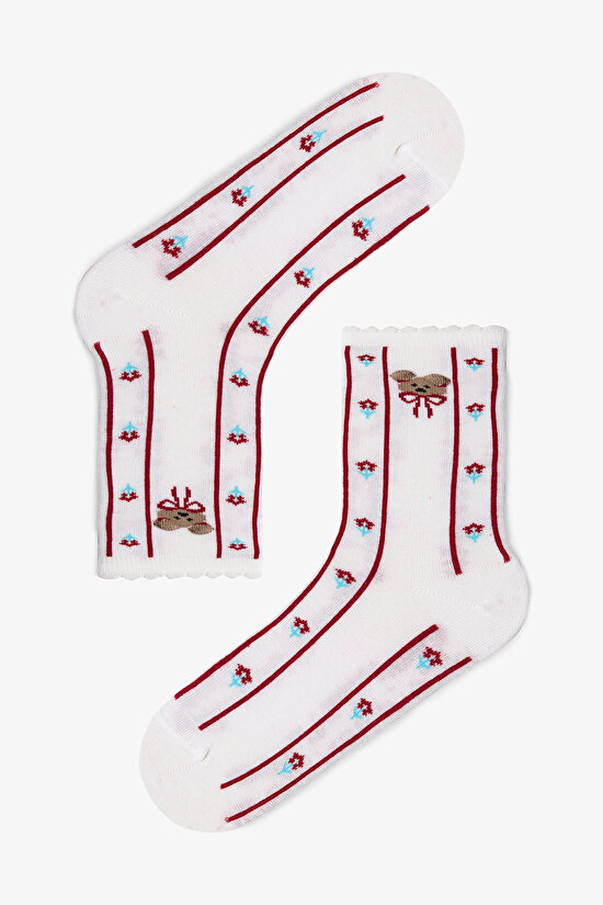 2 Çift Pamuklu Ayı Desenli Fırfırlı Soket Çorap - 3