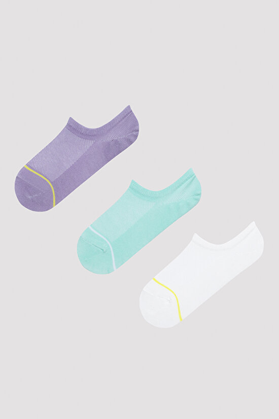 Thin Line Beyaz Mint 3lü Sneaker Çorap - 1