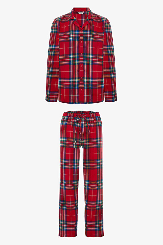 Red Man Plaid Patterned Long Sleeve Shirt Pajama Set - 10