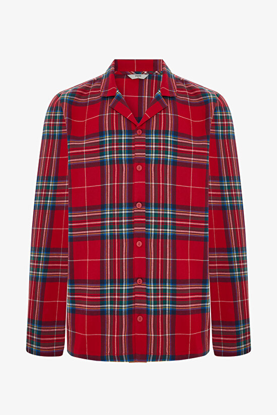 Red Man Plaid Patterned Long Sleeve Shirt Pajama Set - 11