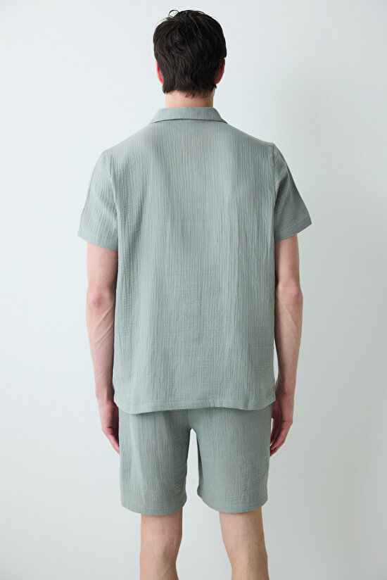 Green Silver Color Shirt PJ Set - 7