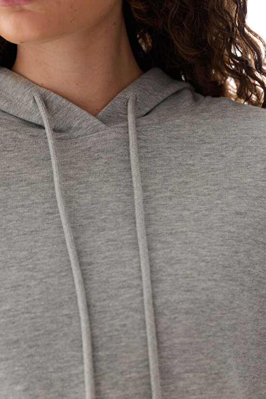 Gri Oversize Kapüşonlu Sweatshirt - 2