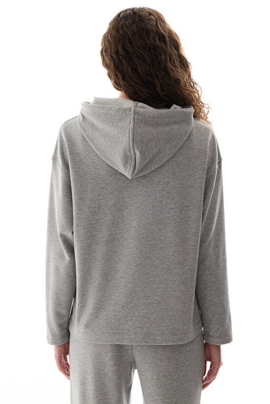 Gri Oversize Kapüşonlu Sweatshirt - 3