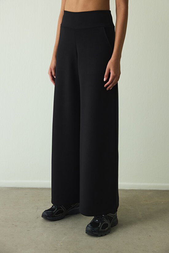 Black High Waist Wide Leg Trousers - 1