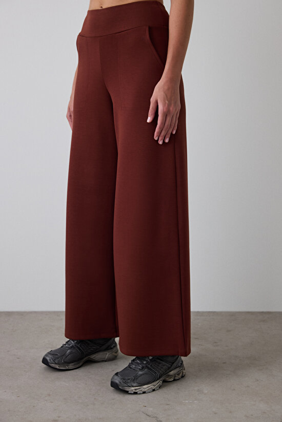 Cappuccino High Waist Elastic Waist Wide Leg Trousers Cappuccino High Waist Elastic Waist Wide Leg Trousers - 3