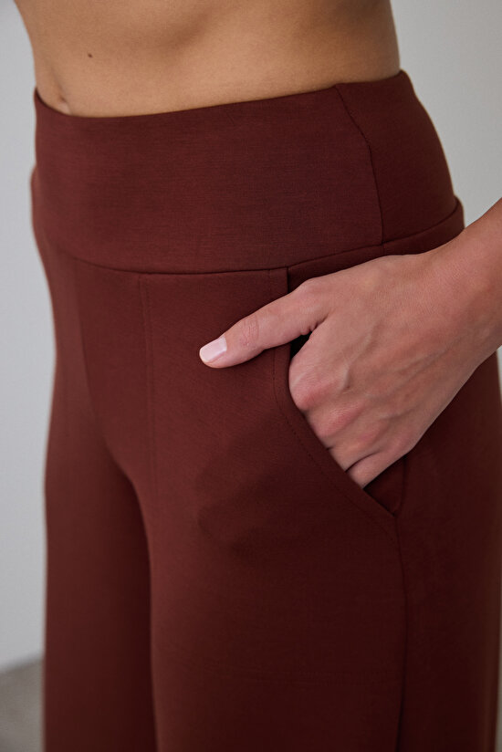 Cappuccino High Waist Elastic Waist Wide Leg Trousers Cappuccino High Waist Elastic Waist Wide Leg Trousers - 4